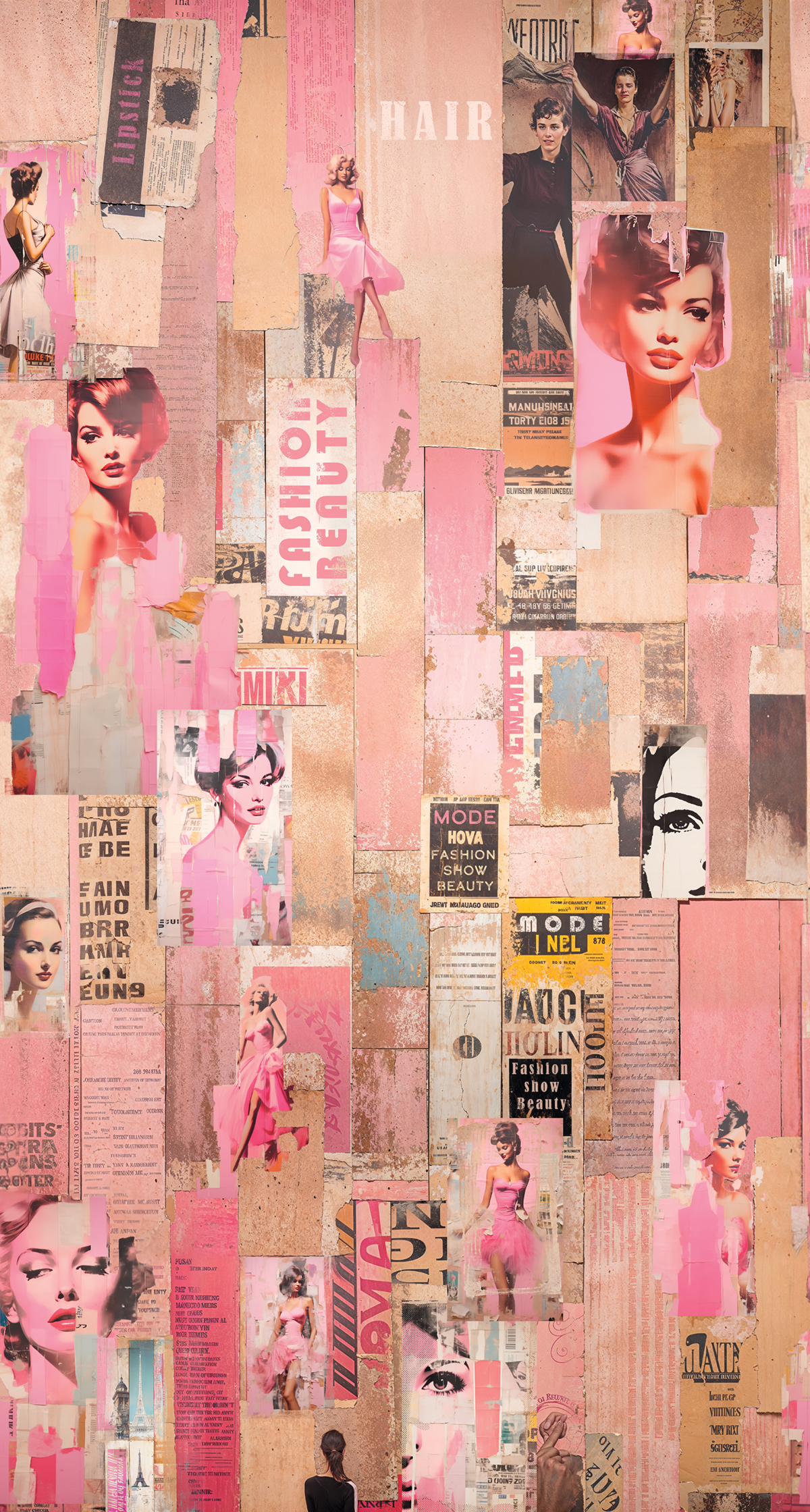 Papier peint Panoramique Collage Pin Up rose - Les Aventures de Lutèce | Réf. LTC-51242403