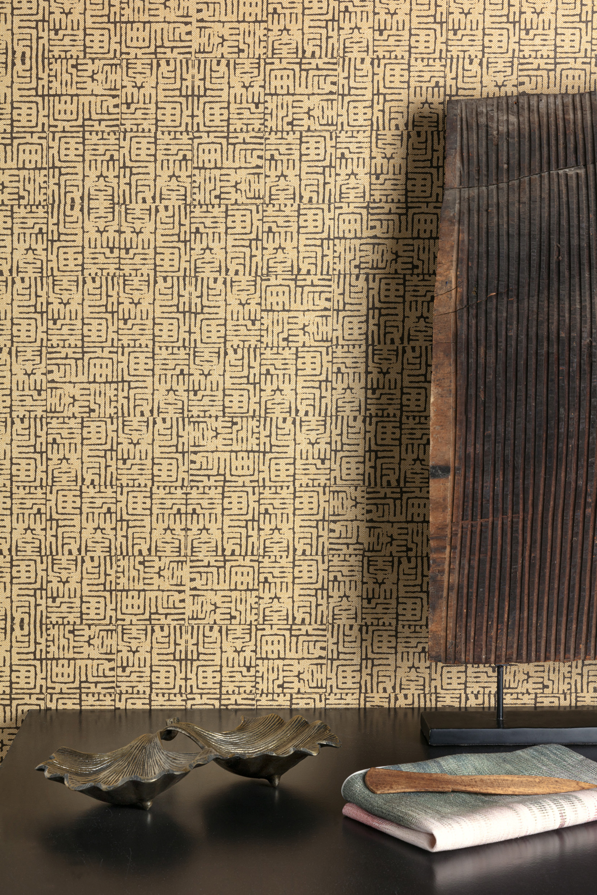 Papier peint Ethnique Graphique Hoshi marron doré - Kimono de Masureel | Réf. MAS-KIM603