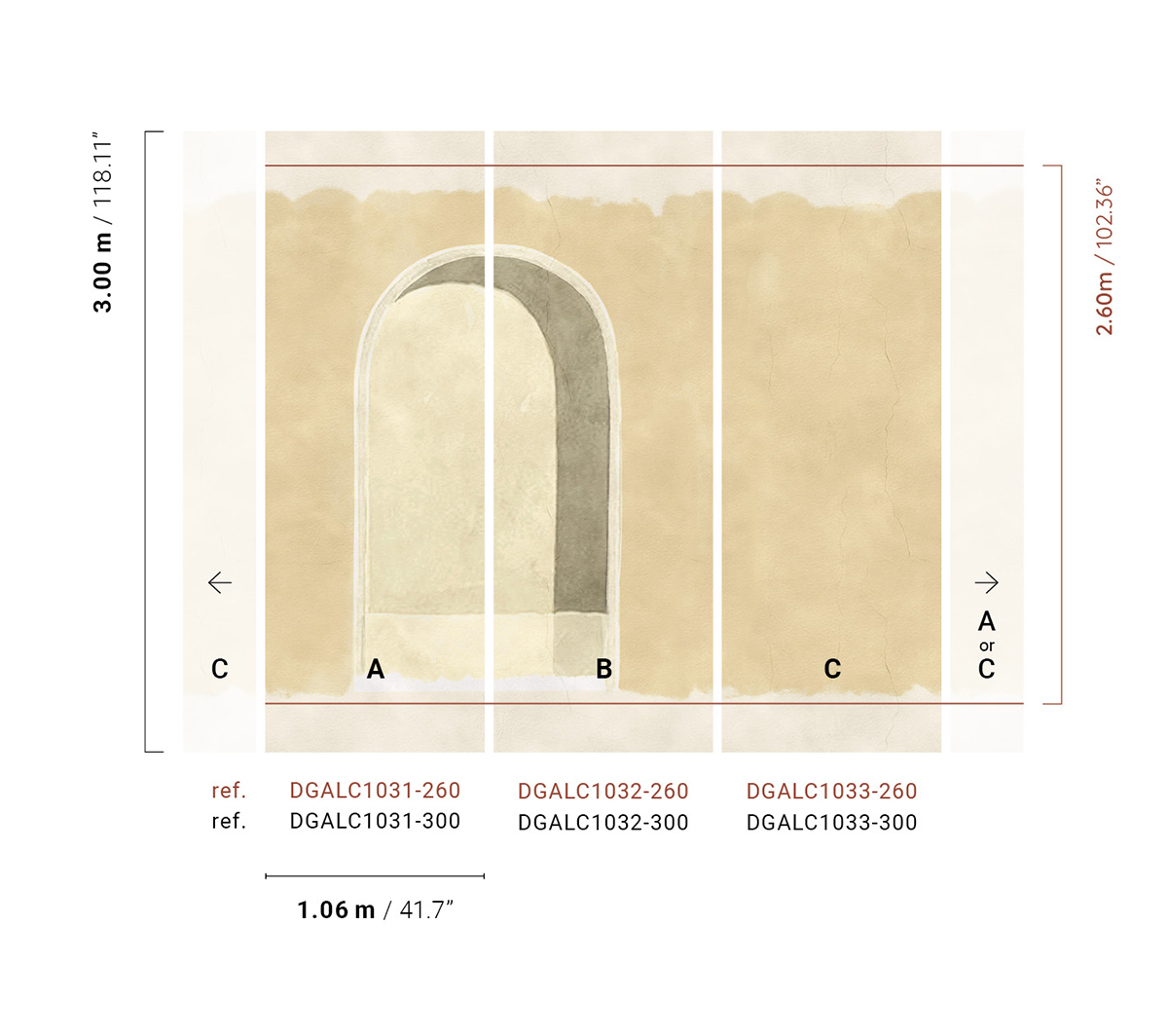 Papier peint panoramique Porte Alcove beige - C H260 - Terra de Masureel | Réf. MAS-DGALC1033-260