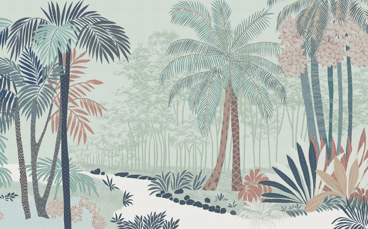Papier peint panoramique Jungle Flora Palmiers vert - Seasons de Komar
