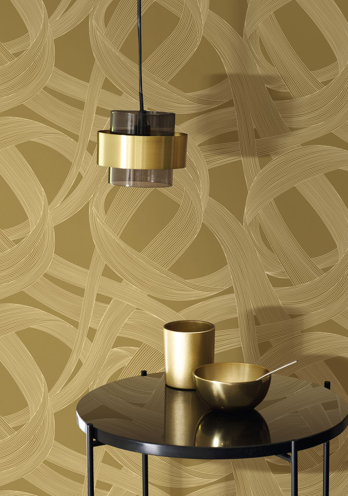 Papier peint Tracés Illusion Shimmy ocre vert doré - Années Folles de Casadéco | Réf. ANFO201062732
