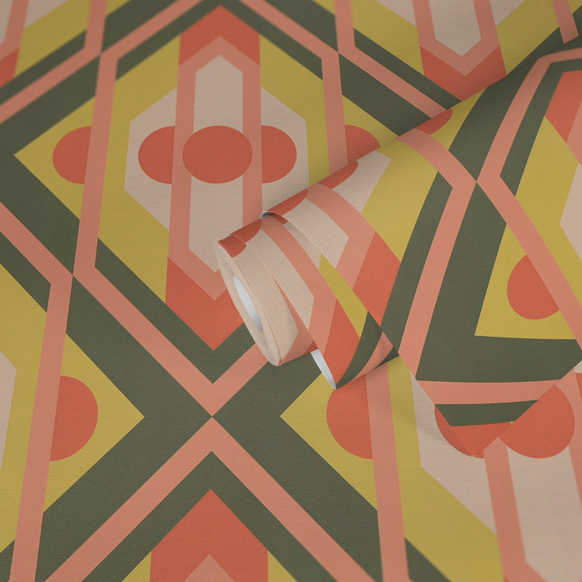 Papier peint Géométrique Vintage vert rouge - Retro Chic d'A.S. Création | Réf. AS-395313