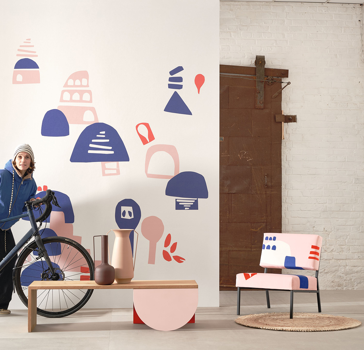 Papier peint panoramique Village Abstrait bleu et rose - Gallery de Casadéco AMB2 | Réf. GLRY86314254