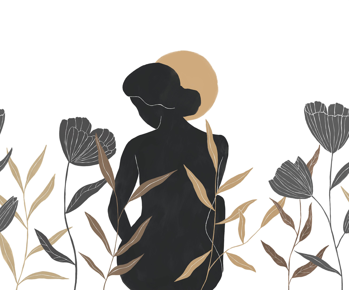 Papier peint Panoramique Silhouette Florale Moon Woman noir et blanc 300X250 - Moonlight 3 de Casélio | Réf. MNL3107240907