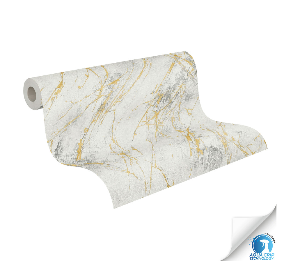 Papier peint préencollé Marbre Matière Arts gris doré - Designdrop d'A.S. Création ROLL | Réf. AS-784581