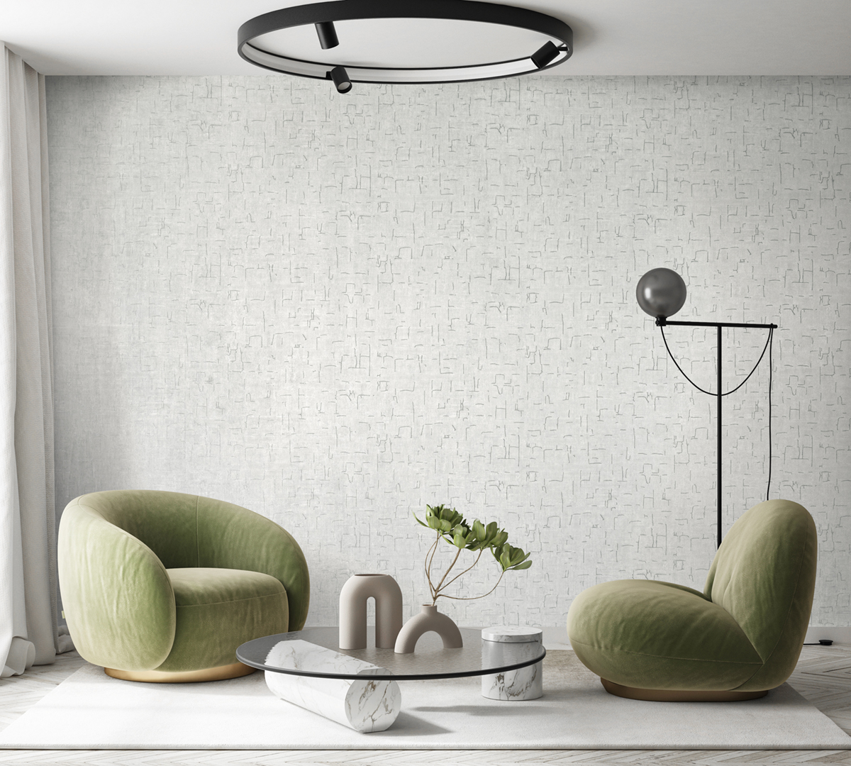 Papier peint Effet Béton Billes Paillette gris - Pearl de Montecolino | Réf. MC-81318