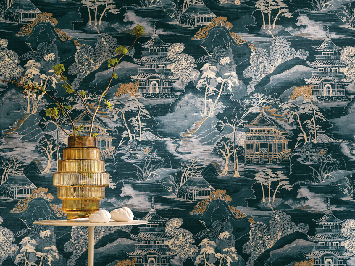 Papier peint Paysage Japonais Nara bleu pétrole - Archipel de Casamance | Réf. CAS-75310508