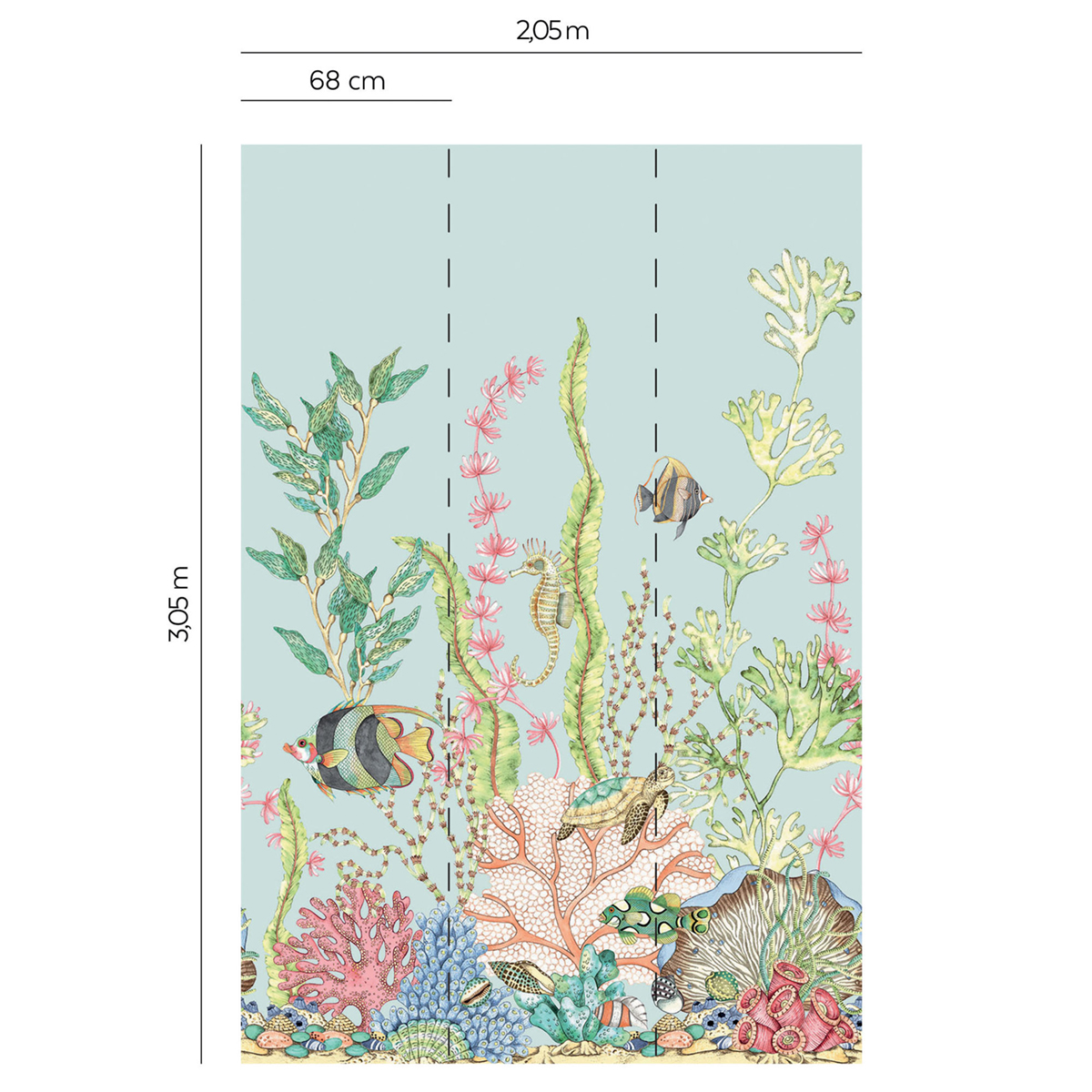 Papier peint panoramique Poisson Nautique bleu clair - Daisy Bennett d'Initiales | Réf. INI-DB30702M