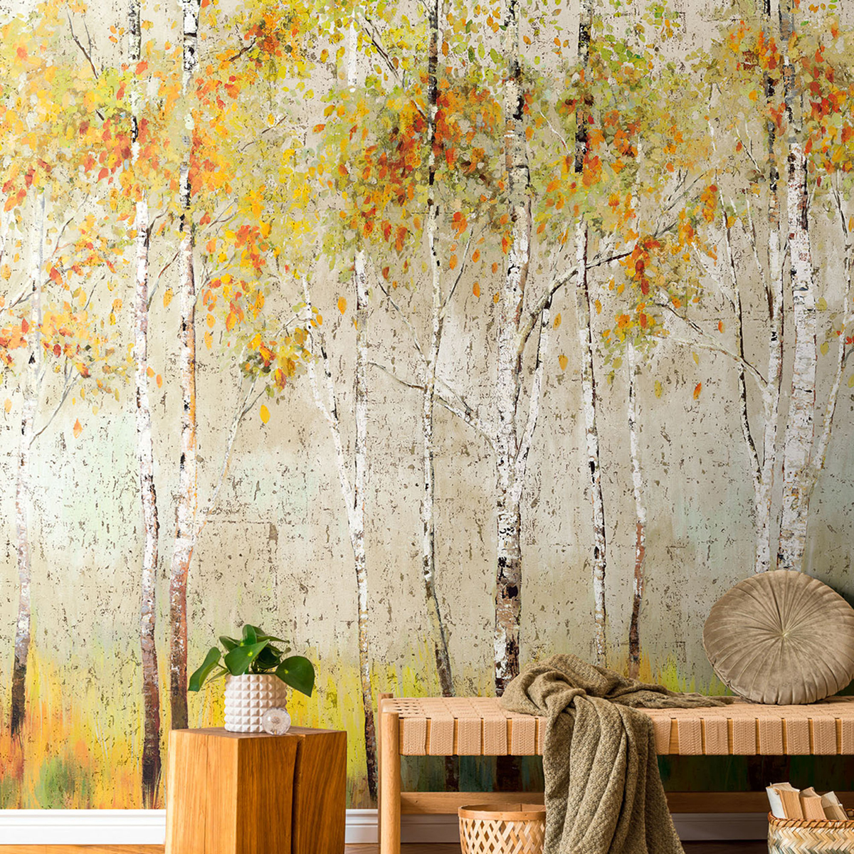 Papier peint panoramique Arbre en Peinture vert jaune - Daisy Bennett d'Initiales AMB2 | Réf. INI-DB31006M