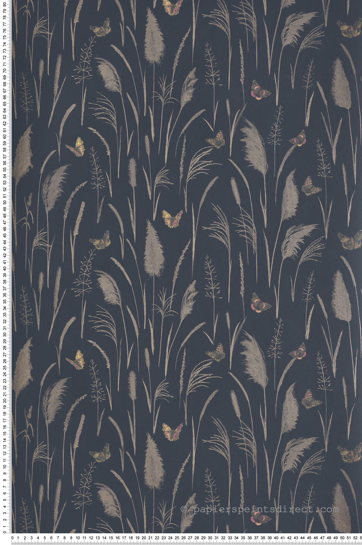 Papier peint Papillon Enchanté bleu nuit métallisé - Demeures de Montecolino | Réf. MC-650419