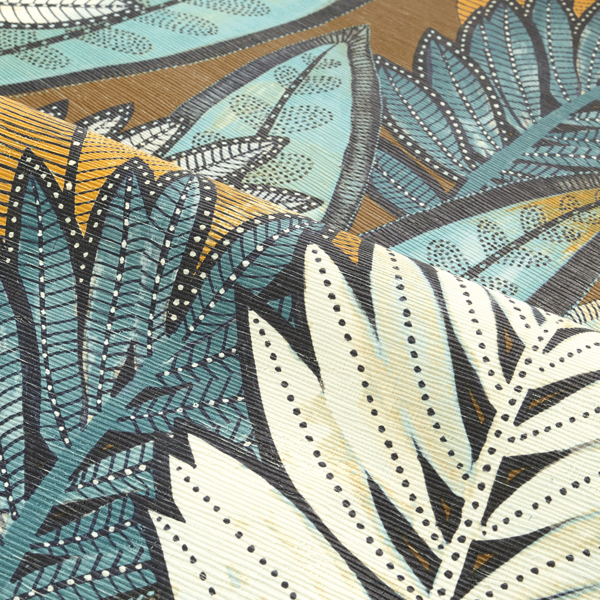 Papier peint Feuillage Sabal marron céladon - Aventura de Casamance AMBV | Réf. CAS-74680774