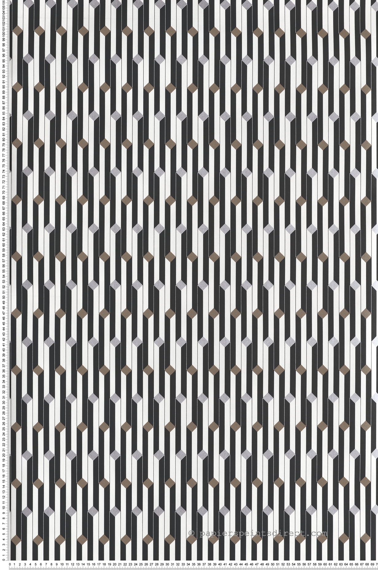 Papier peint Barre Géométrique Suzanne taupe argenté - Folies de Masureel | Réf. MAS-FOL504