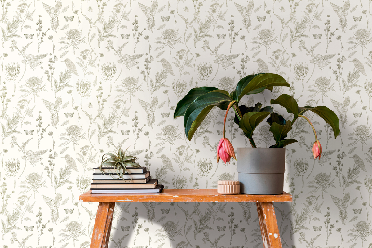 Papier peint Oiseau Nature Papillon vert blanc - Drawn Into Nature de Livingwalls AMB2| Réf. 39429-3