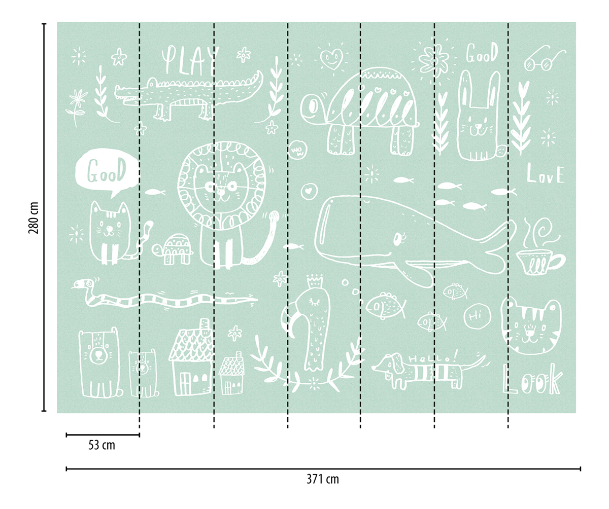 Papier peint panoramique Enfantin Animaux vert d'eau - The Wall d'A.S. Création | Réf. AS-383041