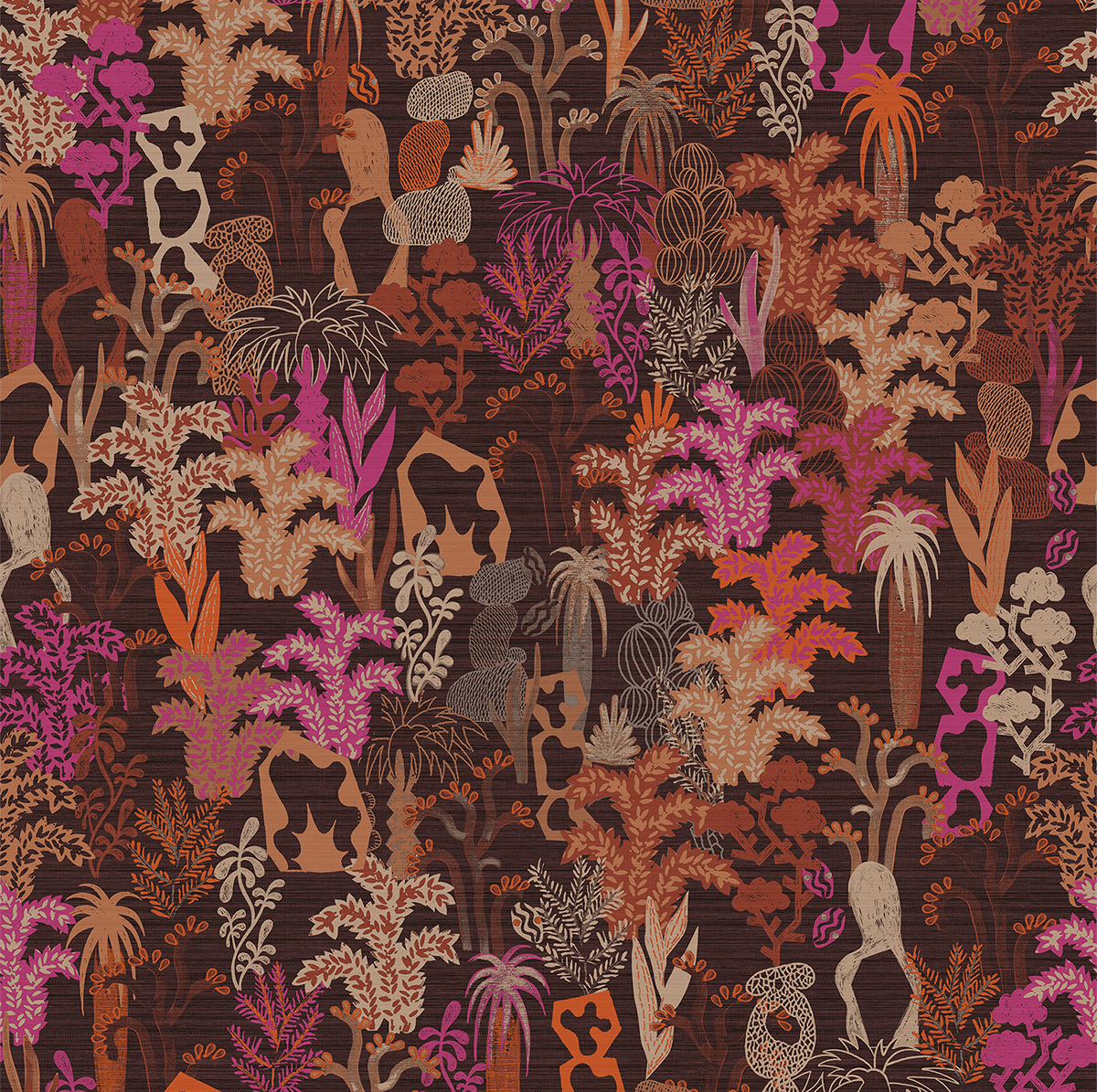 Papier peint panoramique Jungle Ethnique Baya rose - A, B et C H260 - Joy de Masureel | Réf. MAS-DGJOY303X-260