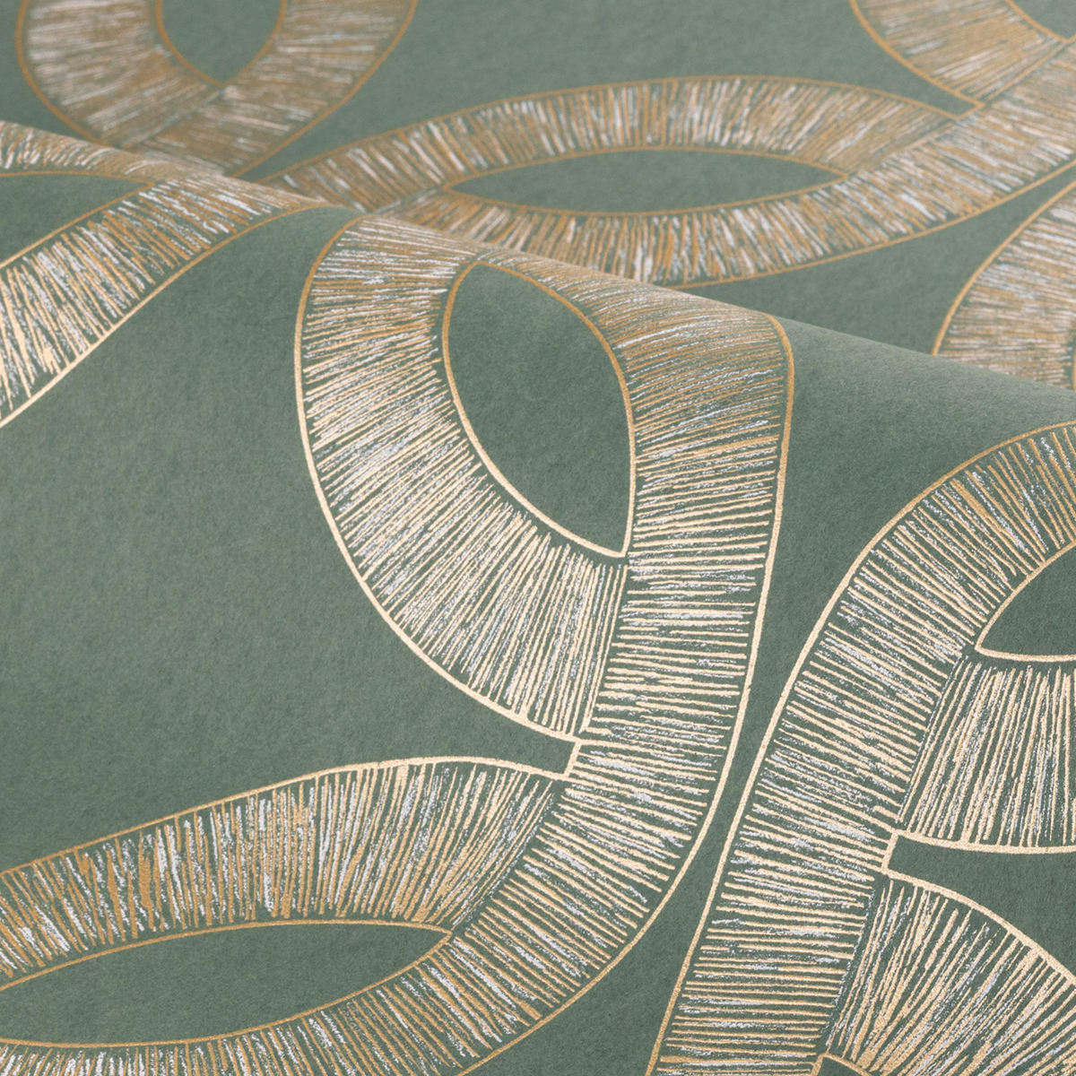 Papier peint Feuilles Géométriques Etienne vert de gris doré - Isadora de Casamance | Réf. CAS-70692242