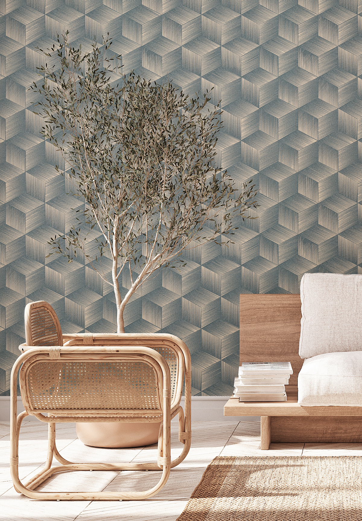 Papier peint Cubes 3D noir beige - Natural Living d'A.S. Création AMB2 | Réf. AS-385063