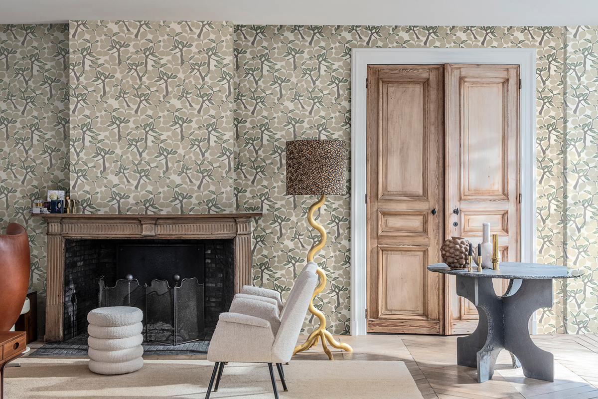 Papier peint Arbre Citronnier beige vert nacré - Merida de Montecolino | Réf. MC-BA26050