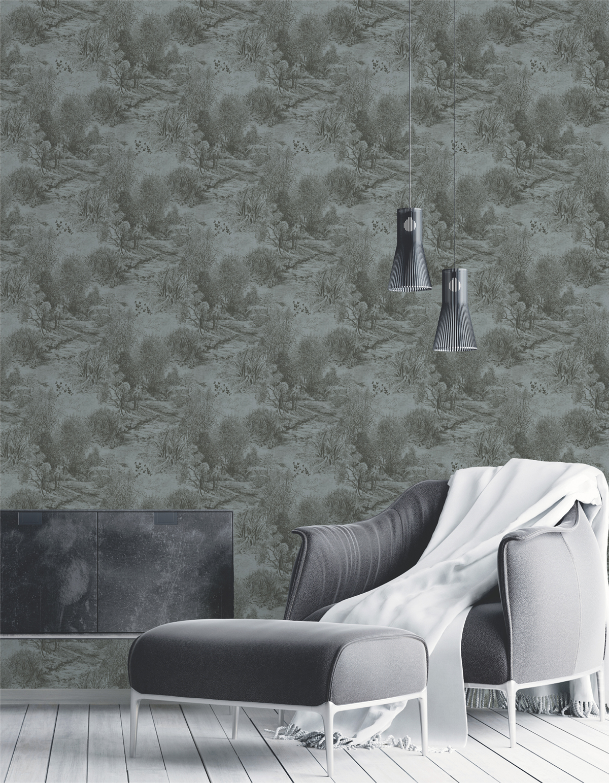 Papier peint Toile Forêt Paysage gris-bleu - Les Essentiels de Lutèce | Réf. LTC-51211709