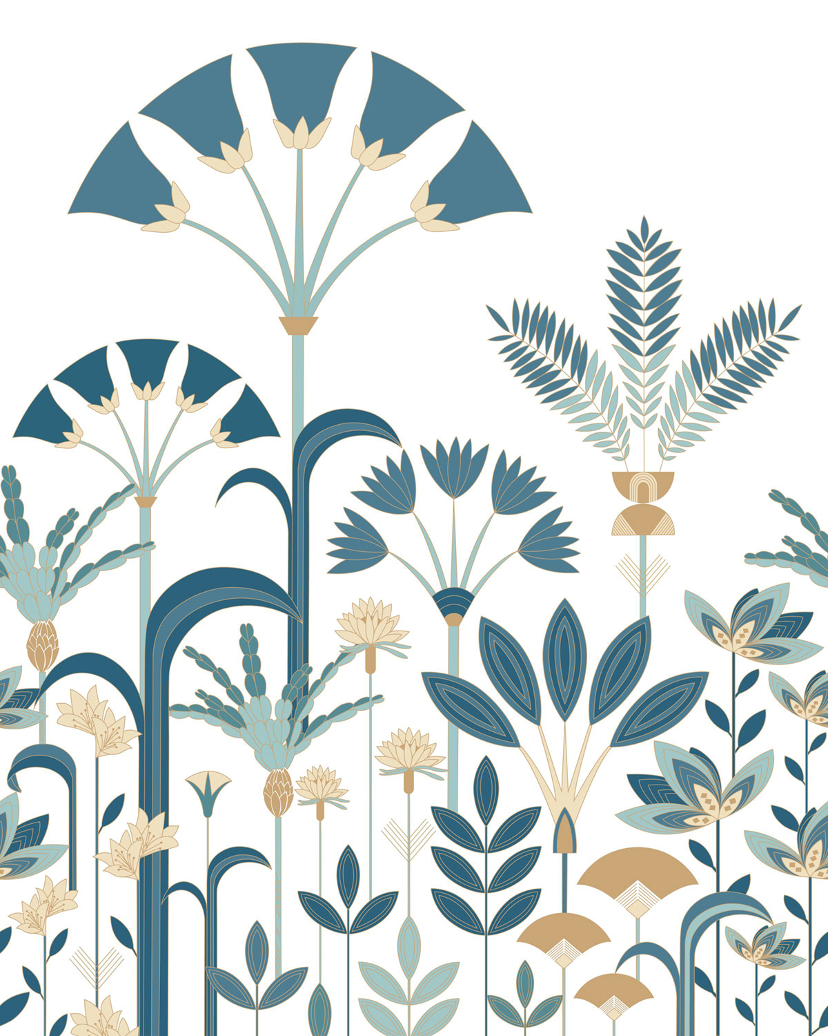 Papier peint panoramique Jardin Art Déco Luxuriance bleu S 200X250 - Elégance de Casélio | Réf. ELC105326005