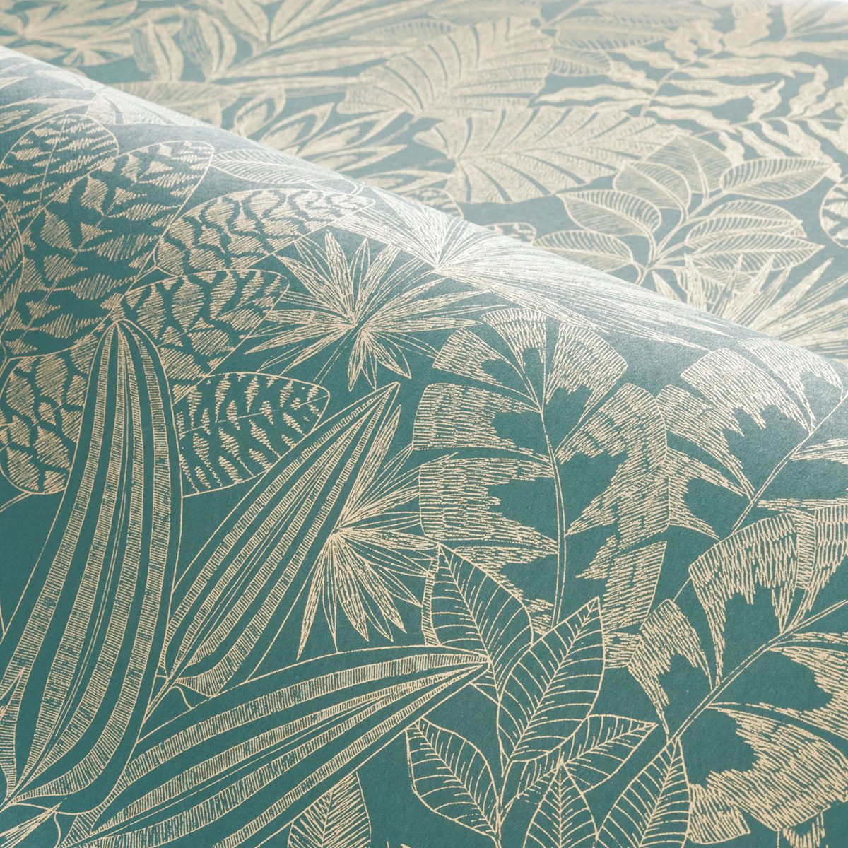 Papier peint Feuillage Doum vert émeraude doré - Bord Du Nil de Casamance | Réf. CAS-76151528