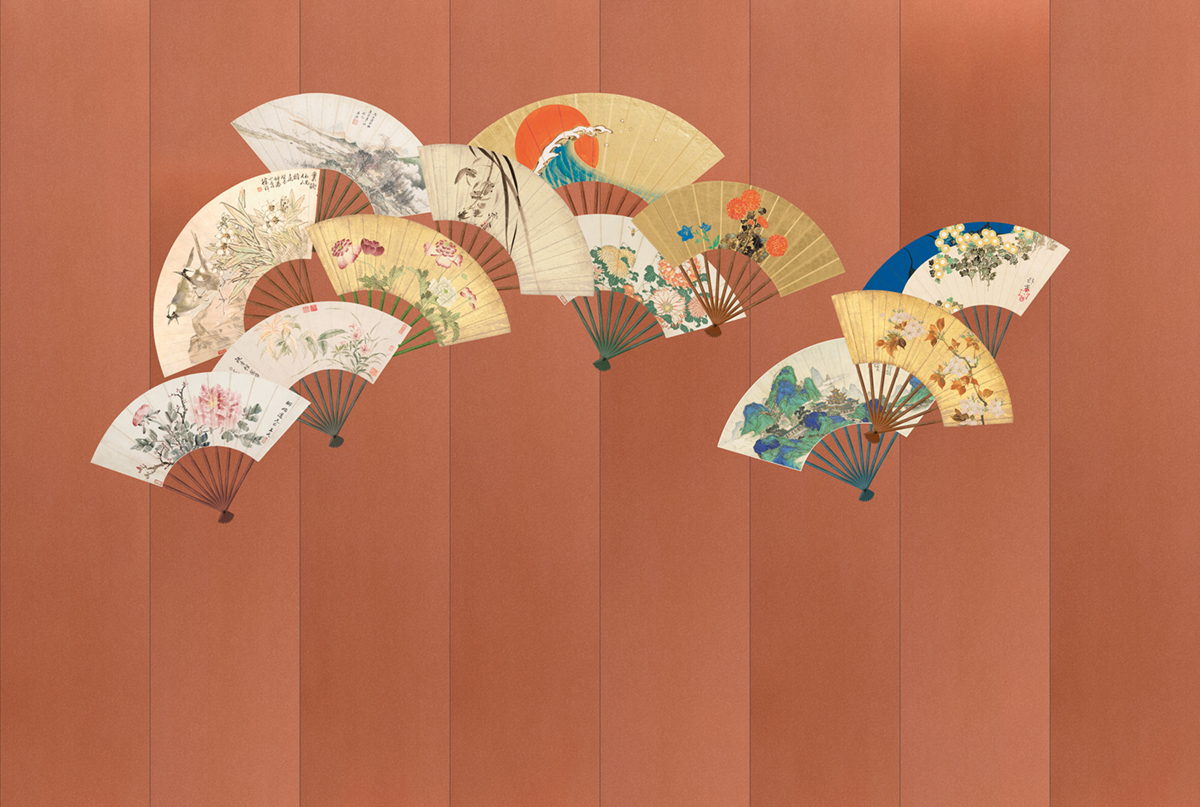 Papier peint panoramique Éventail Hand Fans terracotta - Panorama 2 de Lutèce | Réf. LTC-PAN1602C