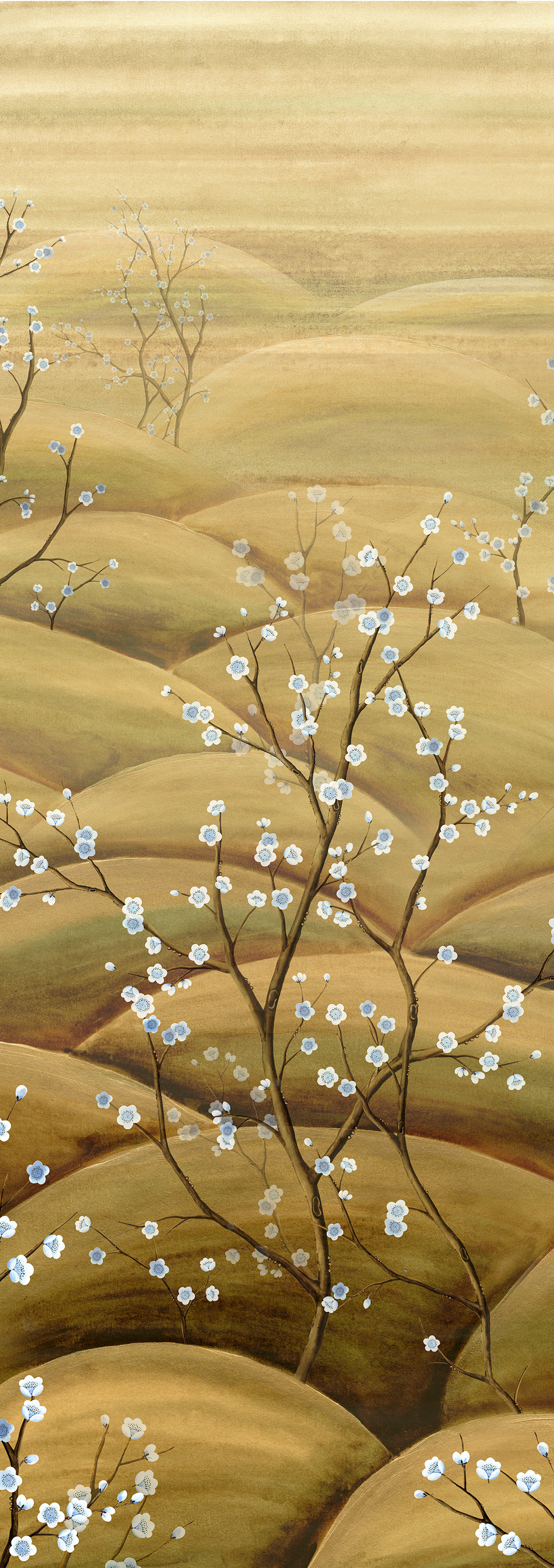Papier peint panoramique Paysage Floral Japonais Sakura ocre - C H300 - Traces de Masureel | Réf. MAS-DGTRA5023-300