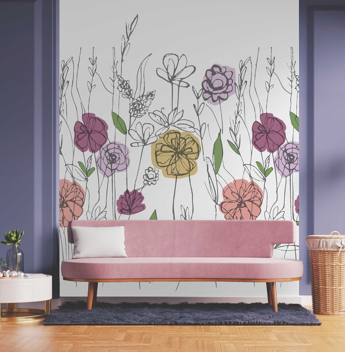 Papier peint Panoramique Poussée de Fleurs violet - Poésie de Lutèce | Réf. LTC-51252313