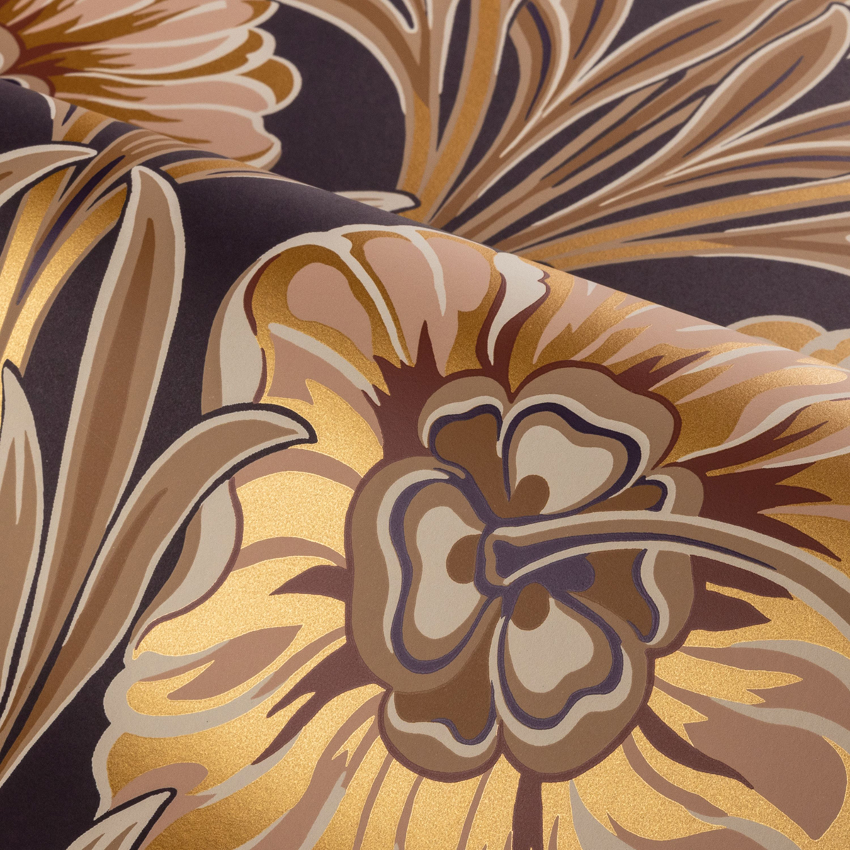 Papier peint Fleurs Art Nouveau Isadora noir doré - Isadora de Casamance | Réf. CAS-70370406