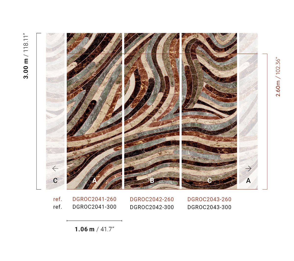 Papier peint panoramique Marbre Serpentine marron - B H260 - Rock de Masureel | Réf. MAS-DGROC2042-260