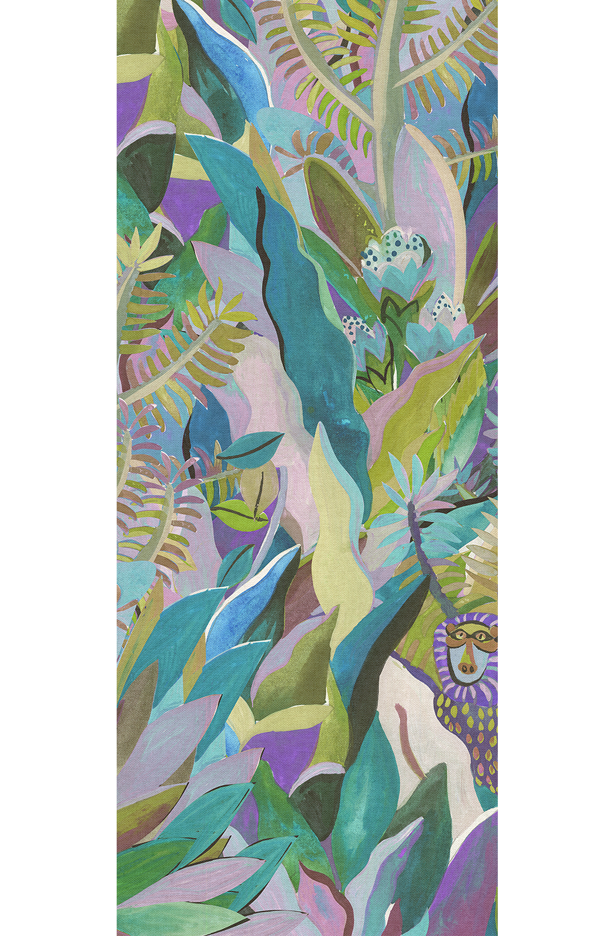 Papier peint panoramique Feuillage Animal bleu violet - A H260 - Wall Designs IV de Masureel | Réf. MAS-DG4ANI1021-260