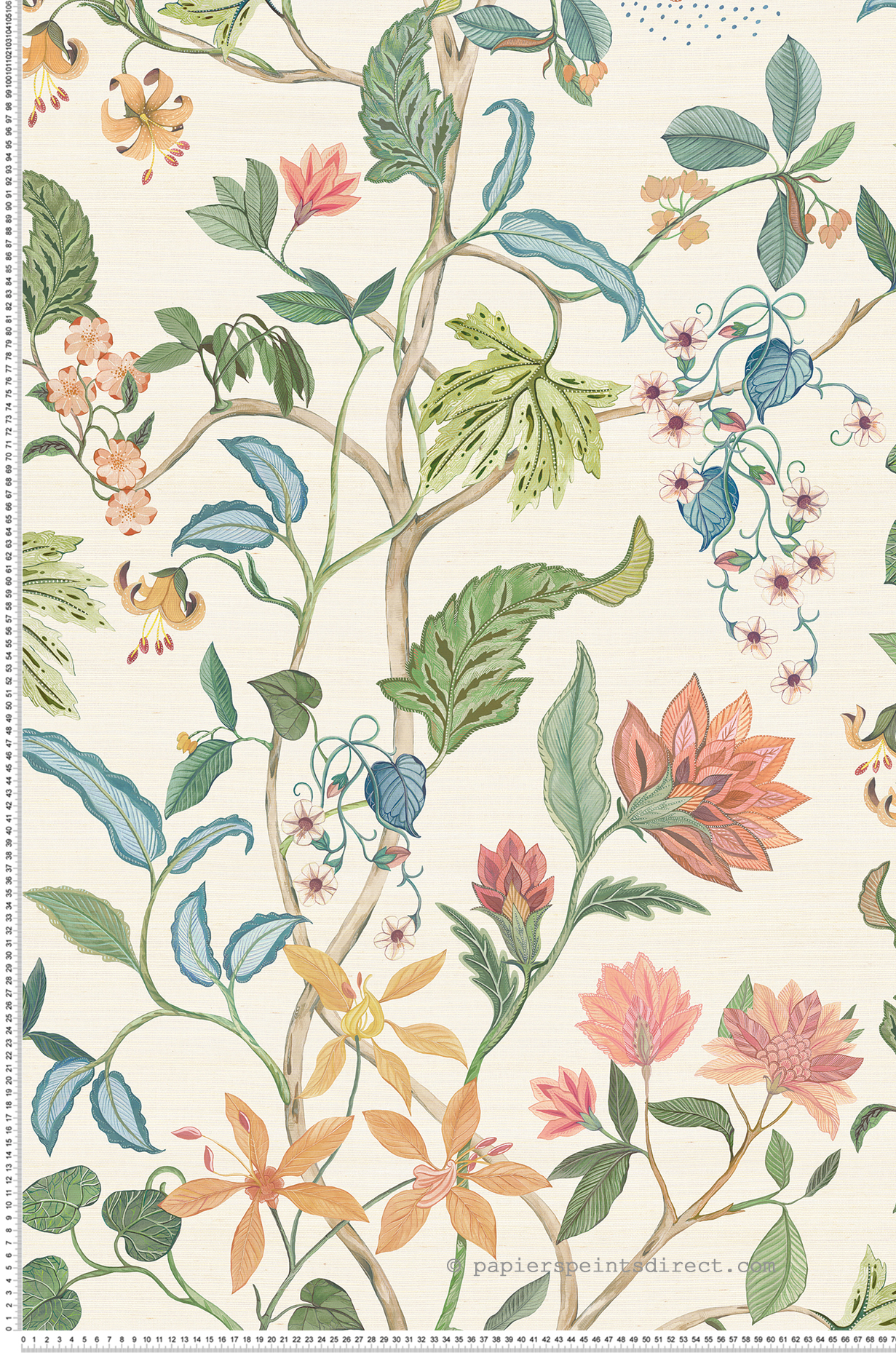 Papier peint Fleur Exotique Chellah beige multicolore - Byzance d'Osborne & Little | Réf. OSB-W7907-03