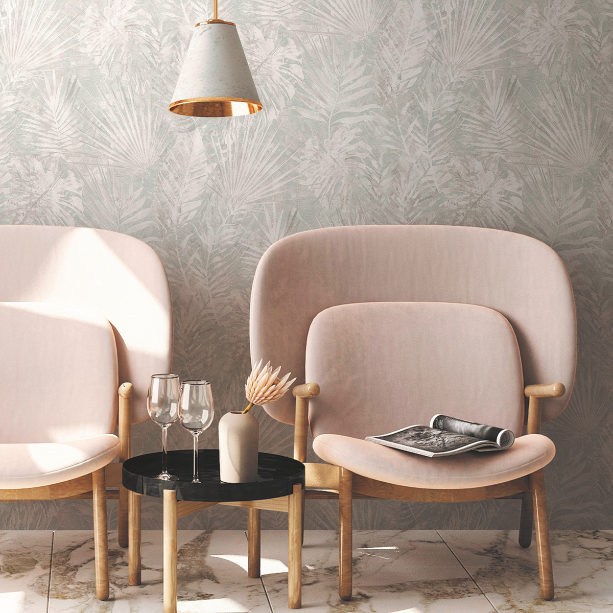 Papier peint Palmes Sumatra gris clair - Natural Living d'A.S. Création AMB2 | Réf. AS-386384