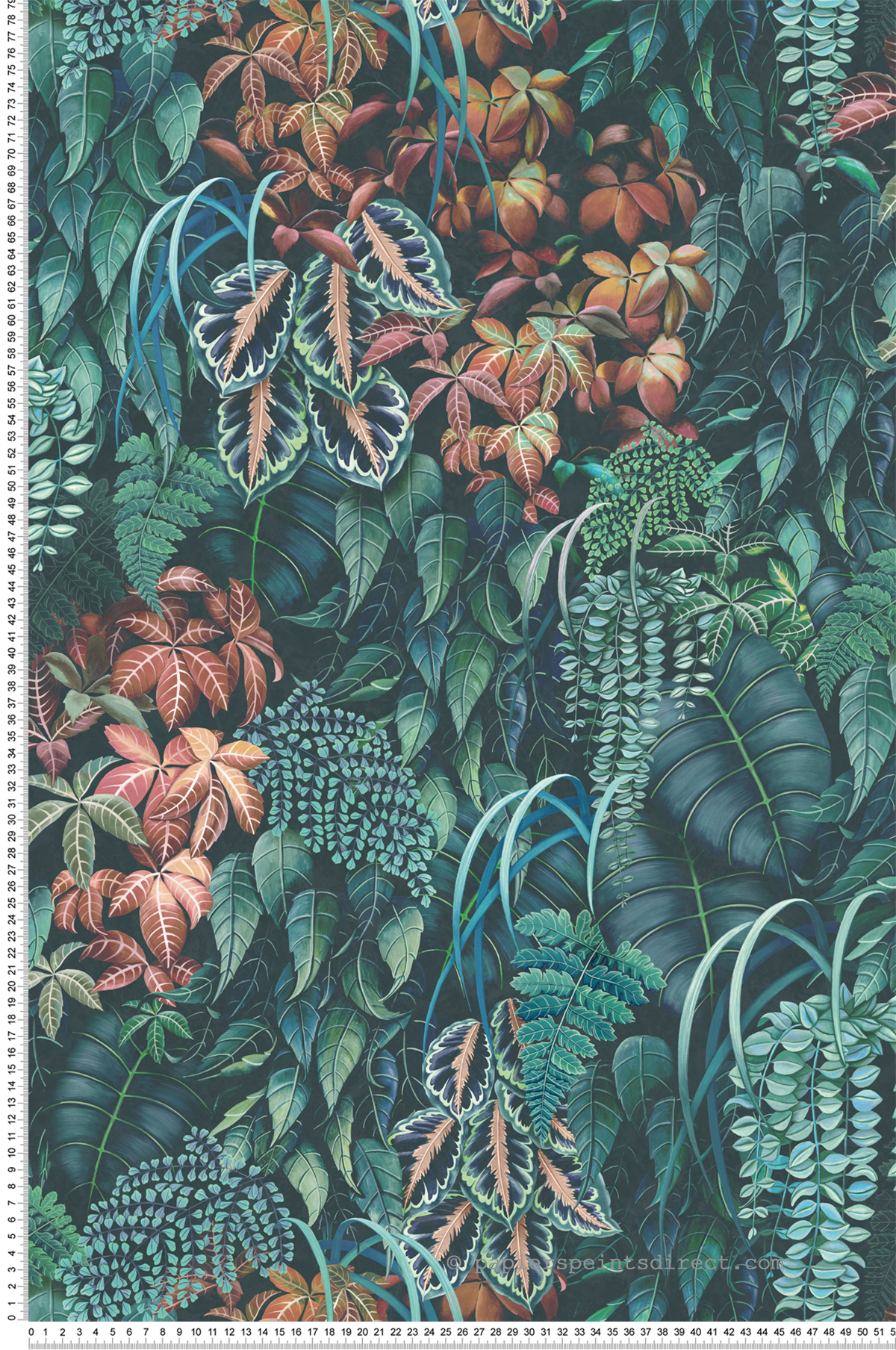 Papier peint Feuillage Green Wall bleu paon - Lamorran d'Osborne & Little | Réf. OSB-W7687-01