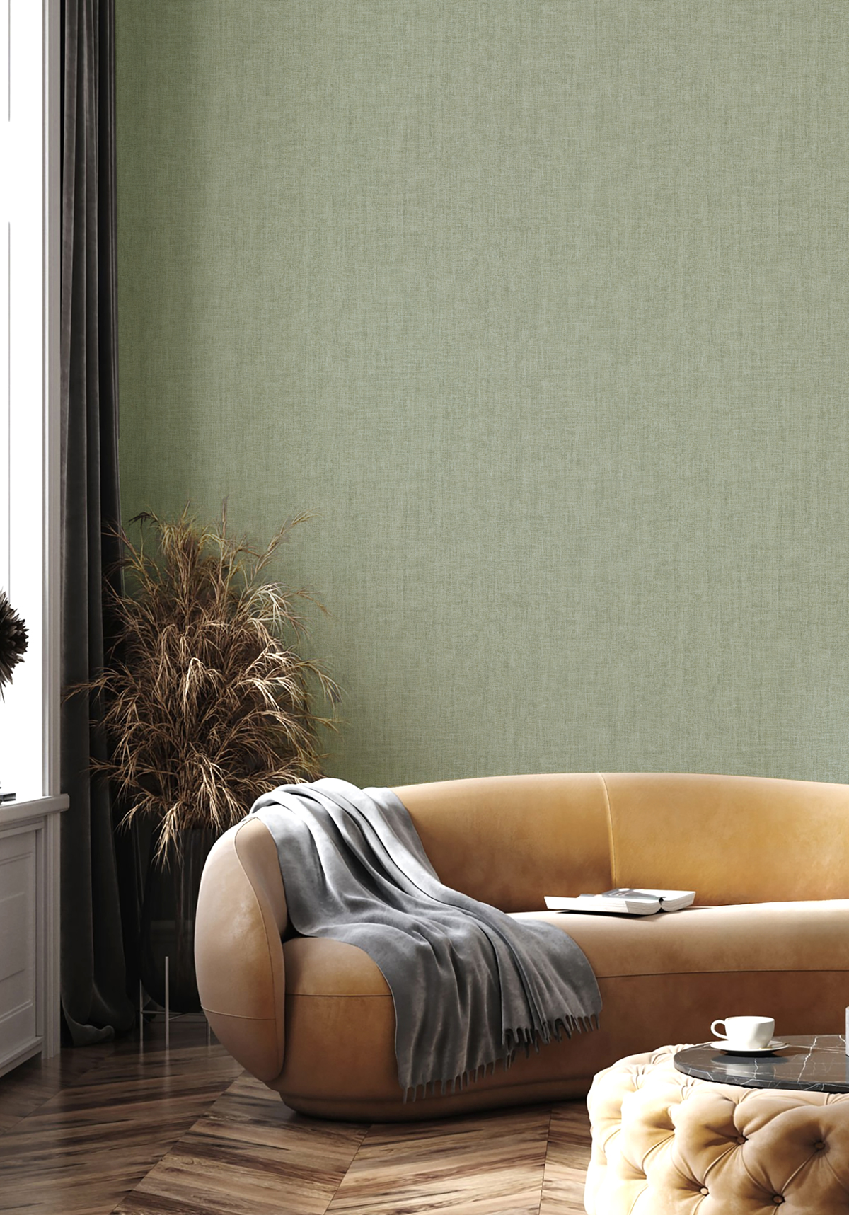 Papier peint Uni Lin vert - Maison Paradis de Lutèce | Réf. LTC-MP15595