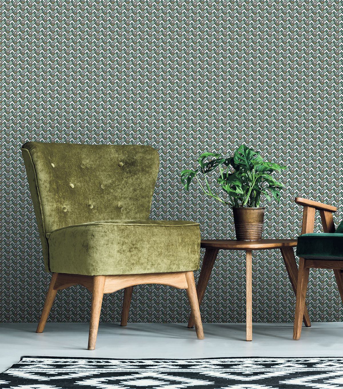 Papier peint Géométrique Losange vert - Jardin d'Eden de Lutèce | Réf. LTC-51202904