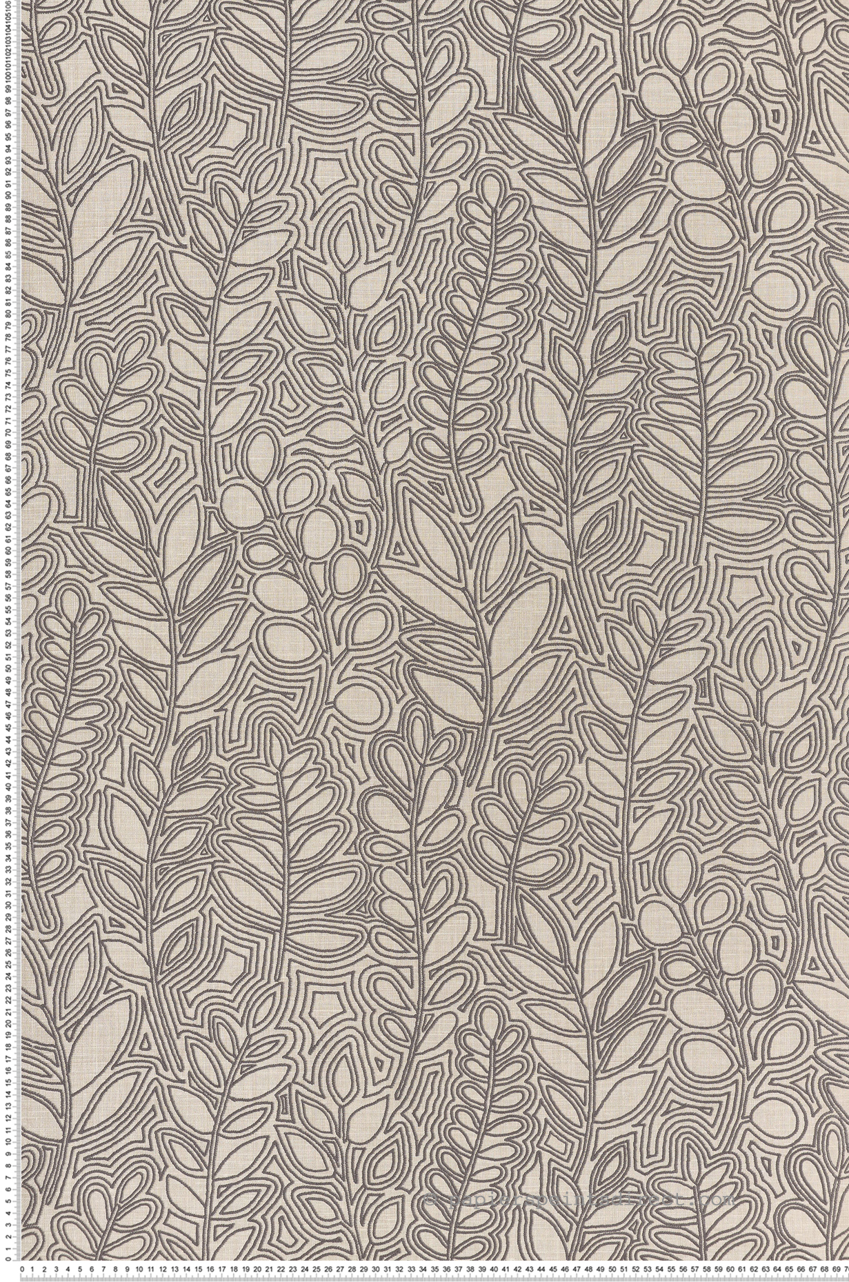 Papier peint Feuille Broderie Astragale gris beige - Palmadora de Casamance | Réf. CAS-76681018