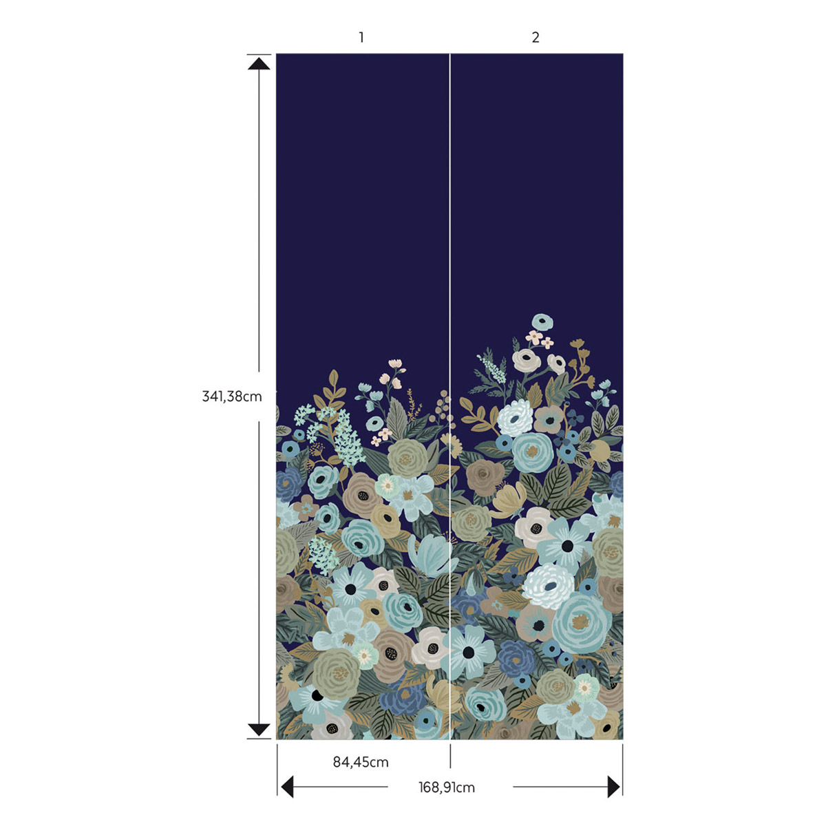 Papier peint panoramique Garden Party bleu - Rifle Paper Co. d'Initiales AMB | Réf. INI-RI5191M