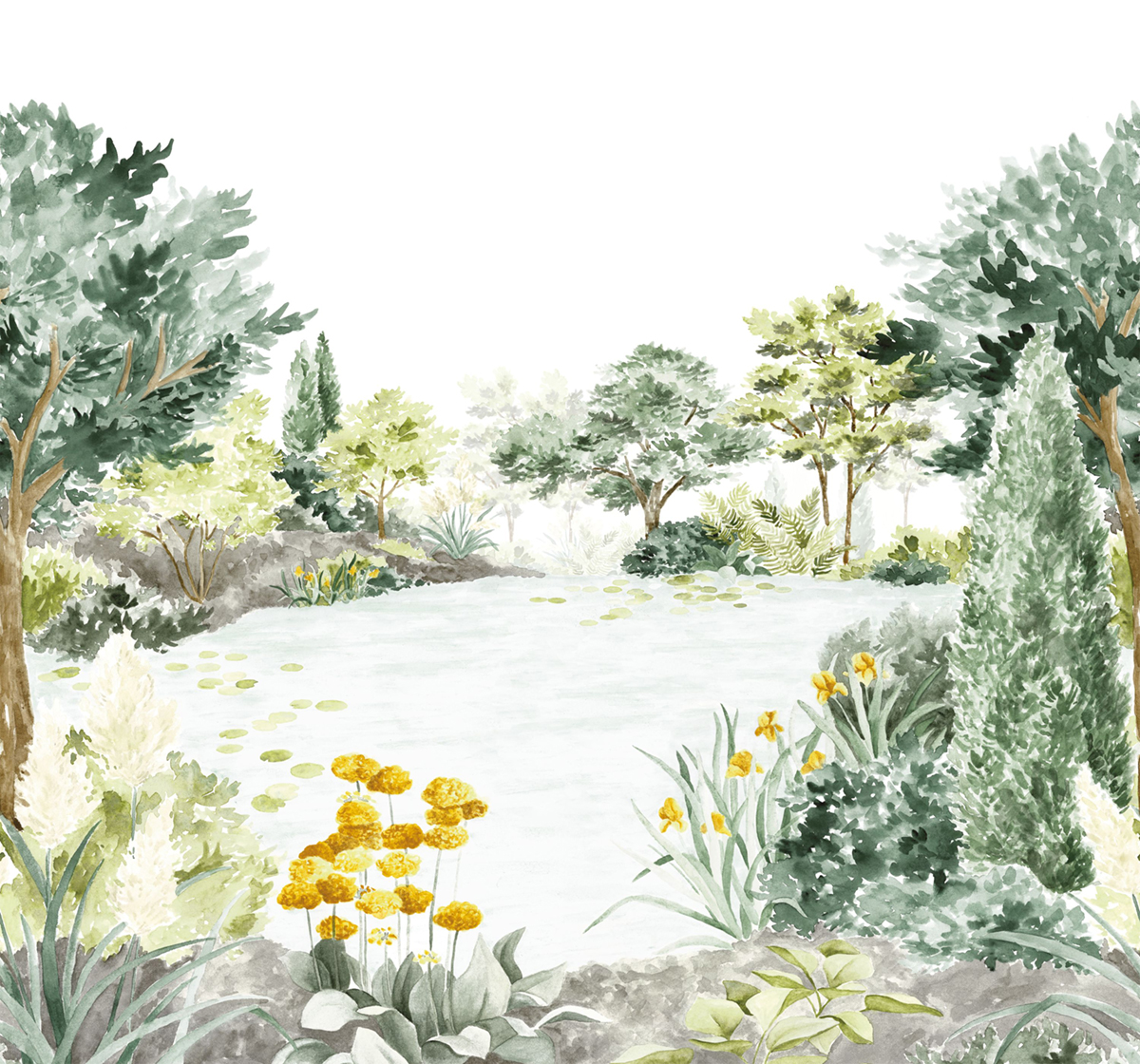 Papier peint panoramique Paysage The Lake M vert 300x280 - Wonderwalls de Casadéco | Réf. WDWS89107308