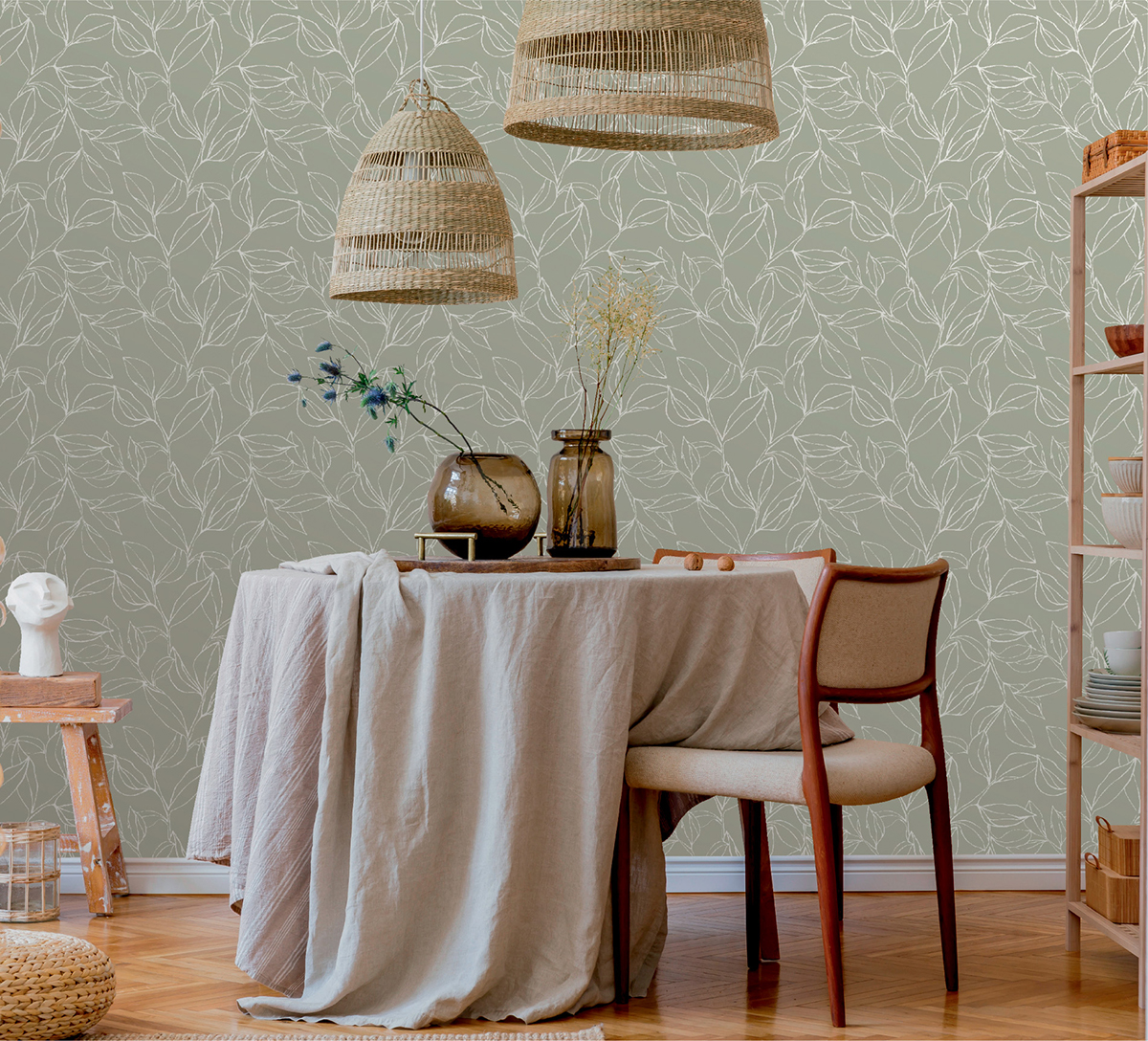 Papier peint Feuillage Fin vert de gris - Arty de Lutèce | Réf. LTC-51211109