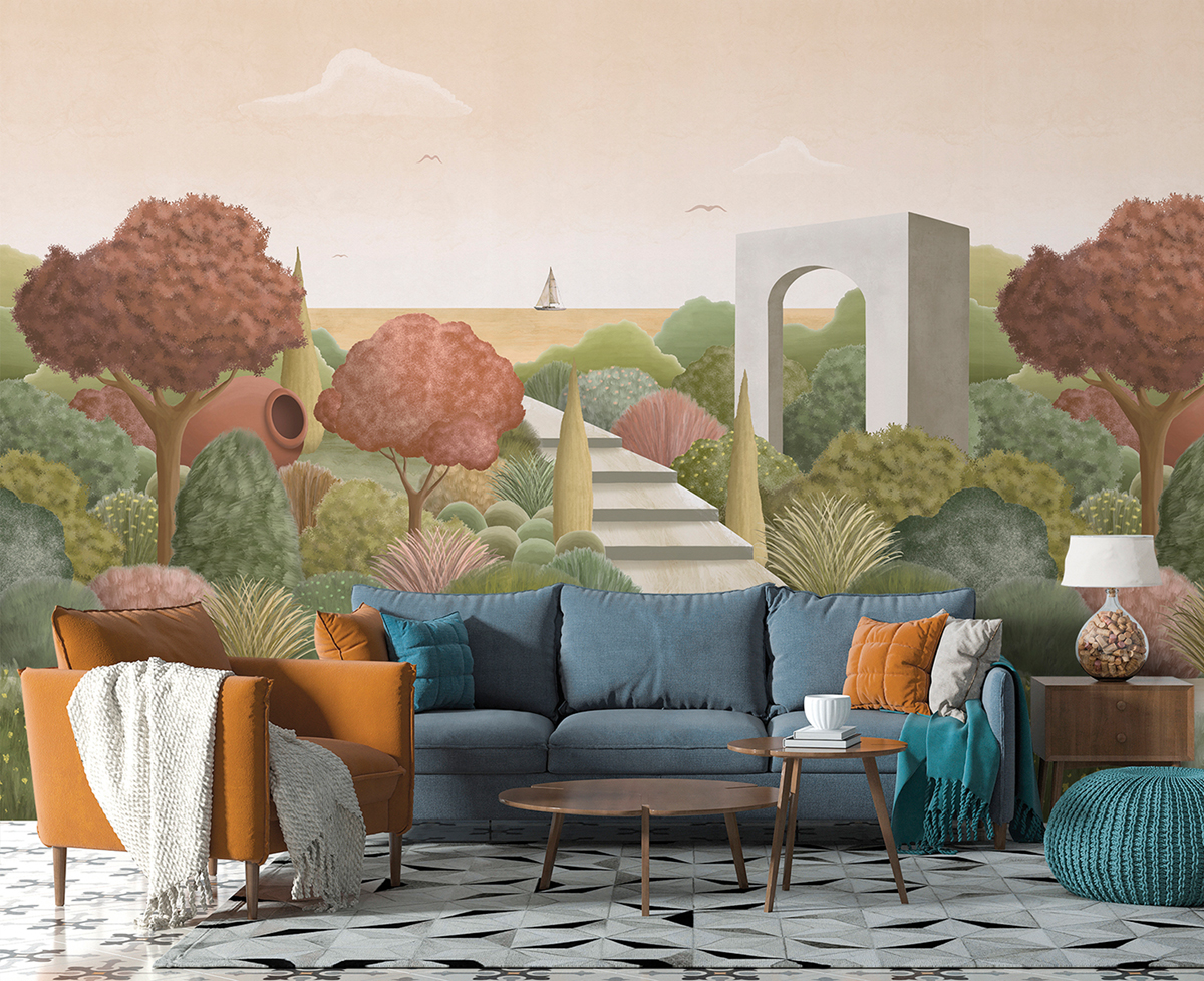 Papier peint panoramique Jardin Méditérranéen automne - Panorama 2 de Lutèce | Réf. LTC-PAN1503C