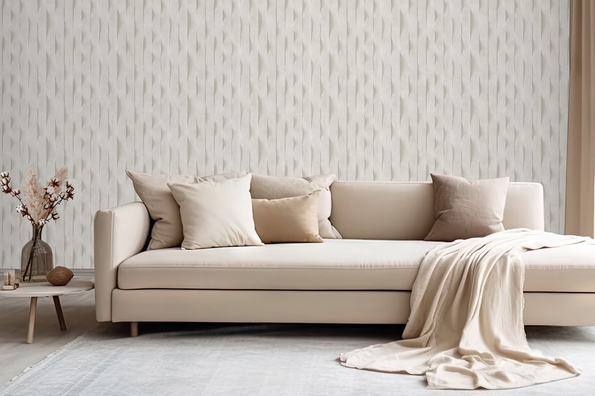 Papier peint Lames Ondulées Bois gris clair - Brut d'Ugépa | Réf. UGP-M75609