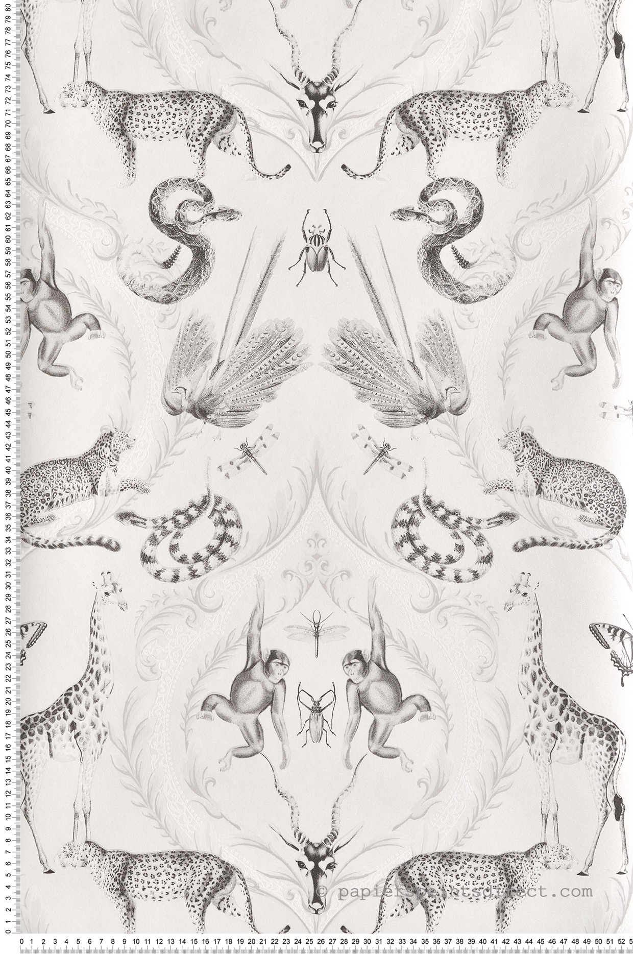 Papier peint Arabesque et Animaux blanc irisé - Bamako de Lutèce | Réf. LTC-G78314