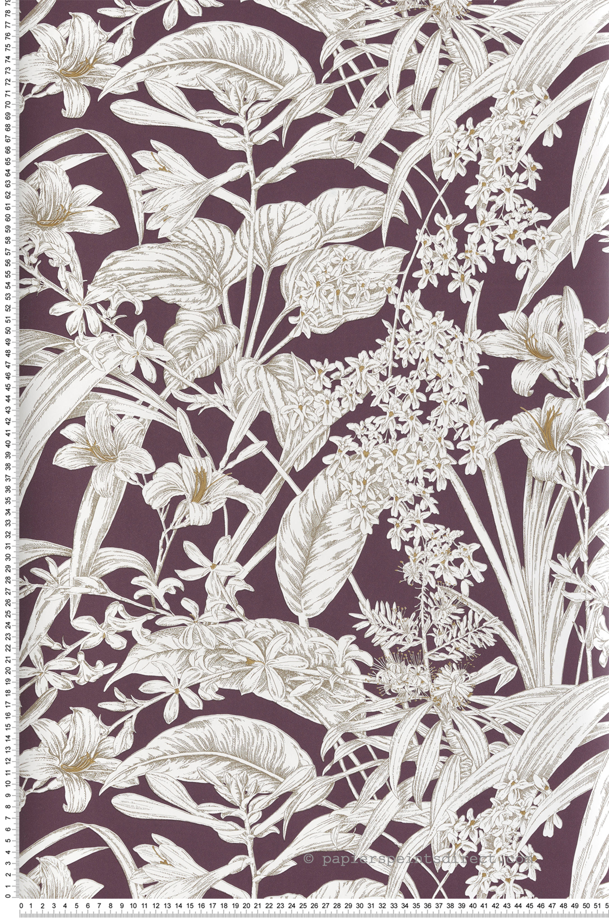 Papier peint Orchidées Lys Fleurs aubergine doré - Toiles de York (Initiales) | Réf. INI-RT7881