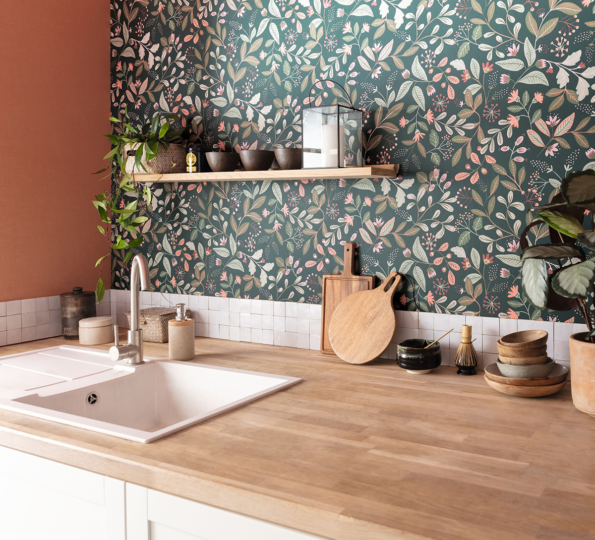 Papier peint Uni Lin Lisse orange argile - Essentiel de Casélio AMB3 | Réf. ETL100604313