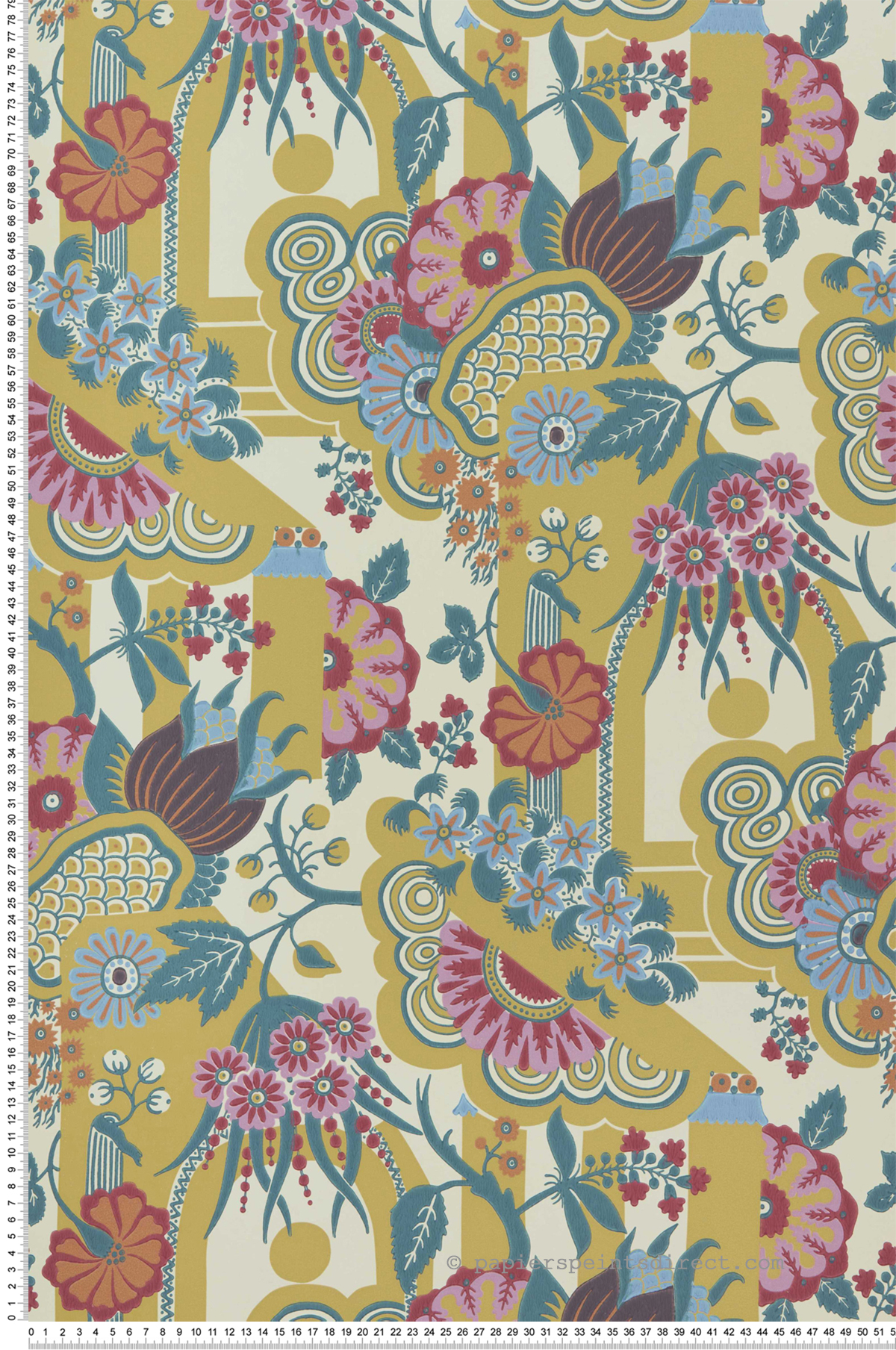 Papier peint Pineapple Garden jaune rose - V&A Decorative Papers II d'Initiales | Réf. INI-2412-175-01