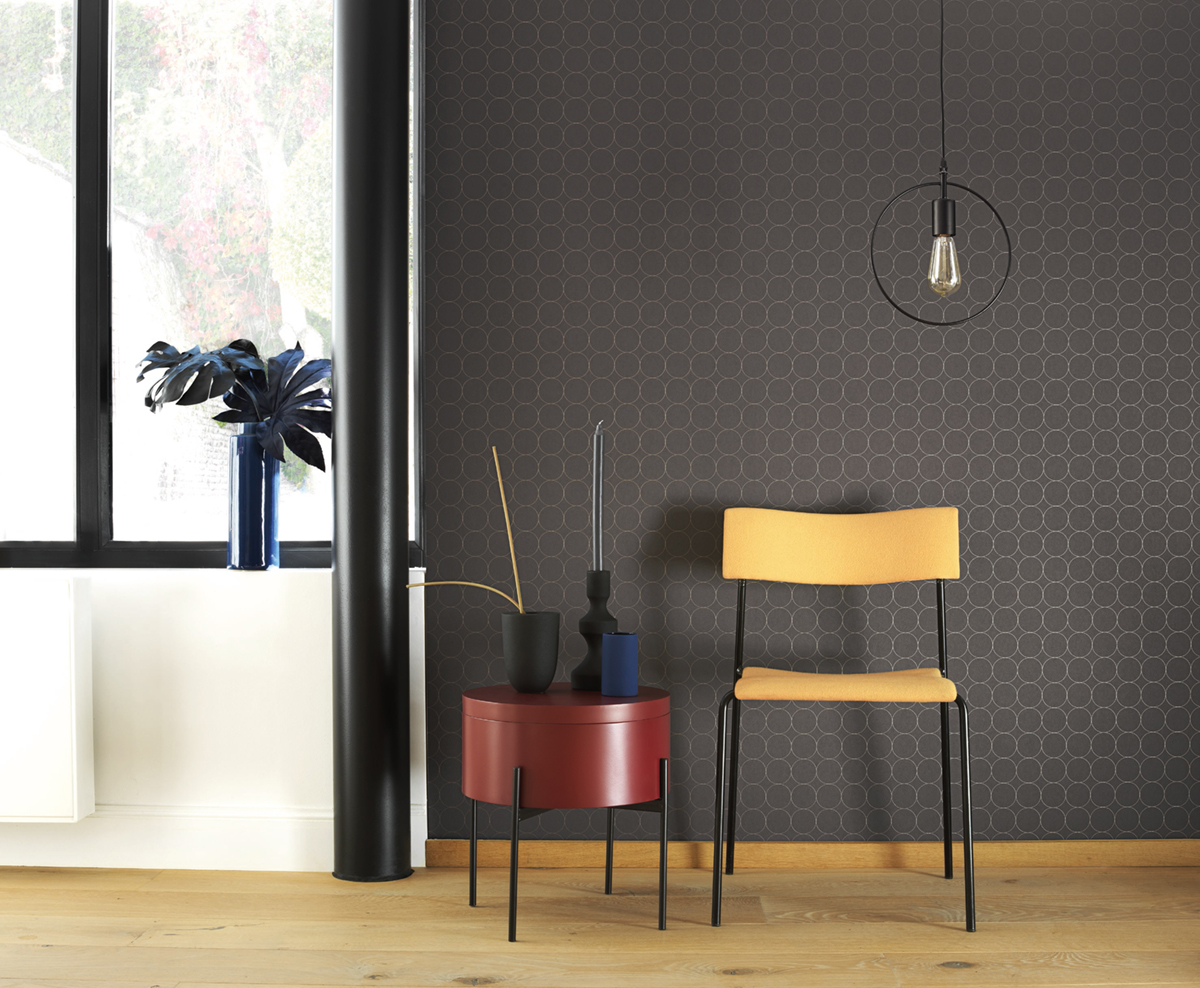 Papier peint scandinave Disques noir - Vision de Casadéco AMB | Réf. VISI83689505