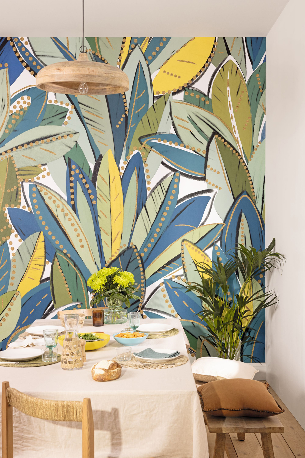 Papier peint panoramique Palmes Ubud L bleu vert 250X310 - Stay Wild de Casélio | Réf. WILD104987602