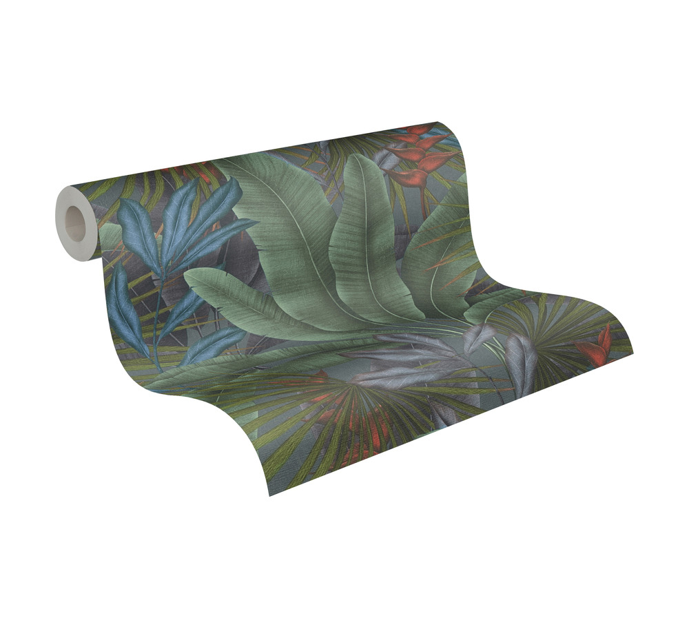 Papier peint Feuillage Jungle Amazonienne bleu gris - Stories of Life d'A.S. Création AMB4 | Réf. AS-396471