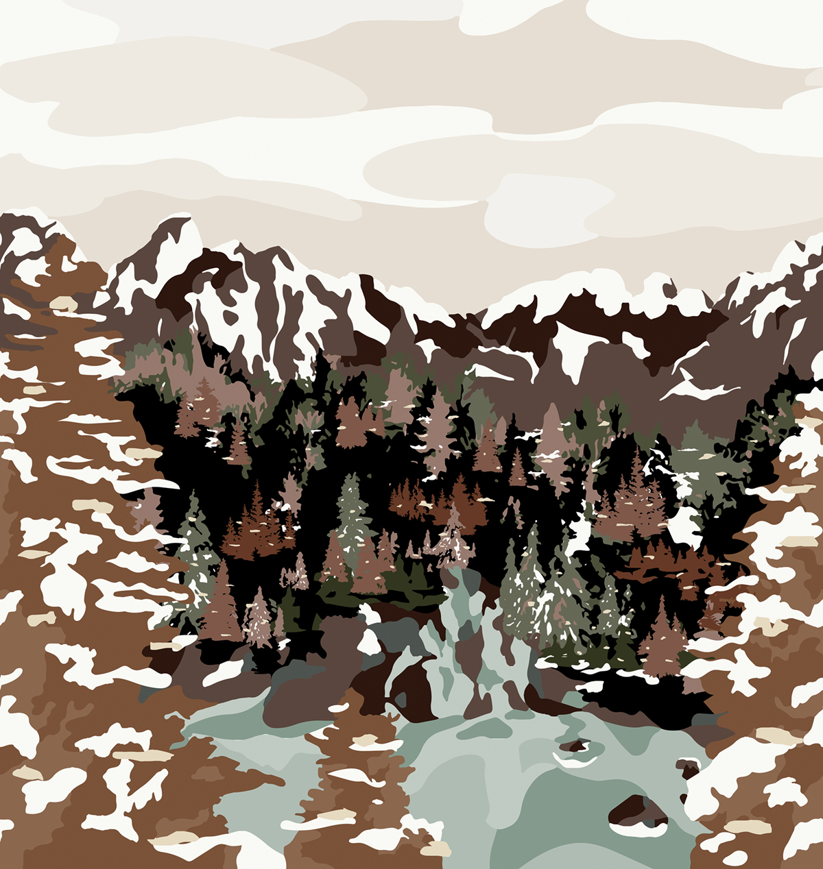 Papier peint panoramique Montagne Graphique marron - Bensimon 3 de Lutèce | Réf. LTC-51233608